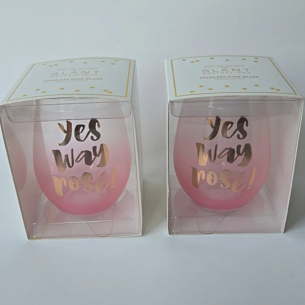 Set Of TWO Pink Stemless Wine Glasses - Yes Way Rosé - New - 20 oz